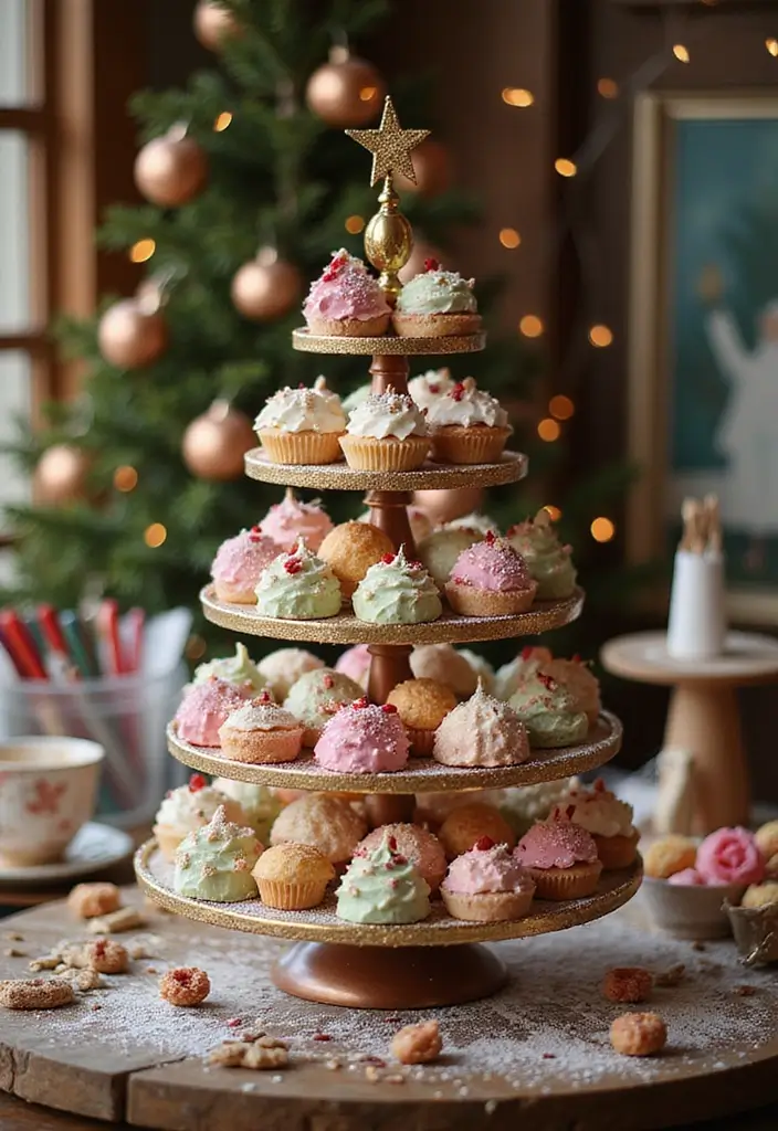 25+ Christmas Pottery Painting Ideas for Festive Fun - 13. Glittery Holiday Dessert Stands