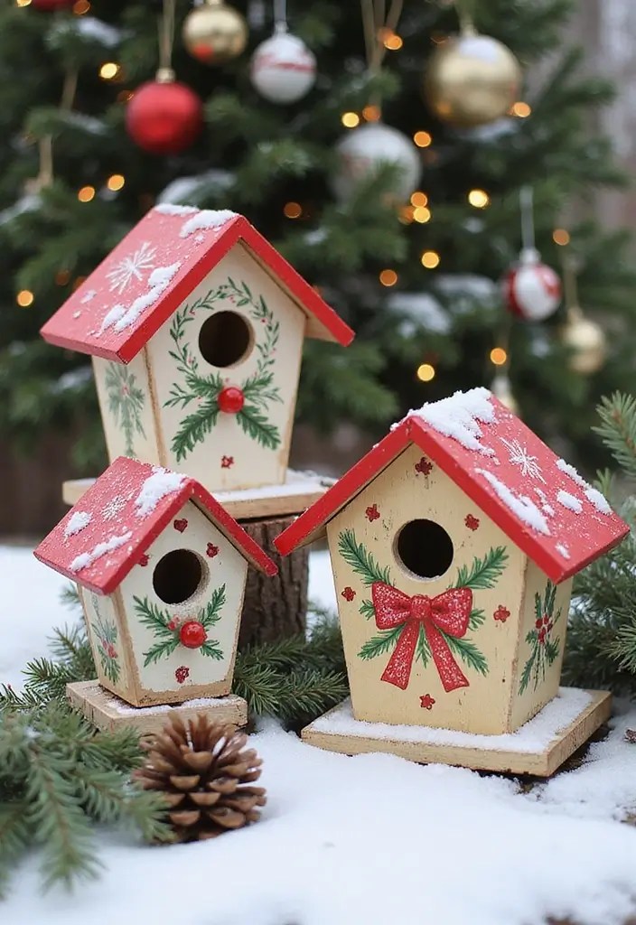 25+ Christmas Pottery Painting Ideas for Festive Fun - 14. Christmas-Themed Birdhouses