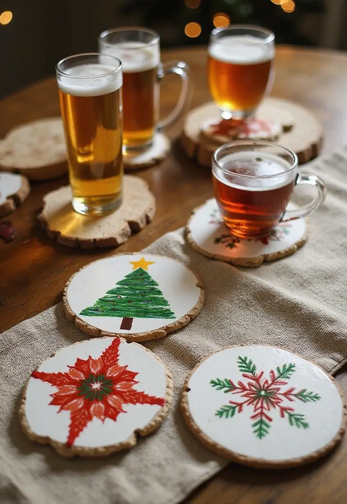25+ Christmas Pottery Painting Ideas for Festive Fun - 15. Hand-Painted Christmas Coasters