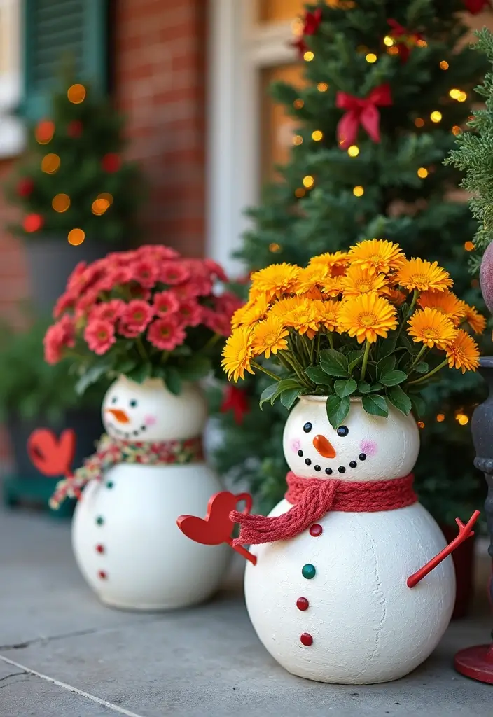 25+ Christmas Pottery Painting Ideas for Festive Fun - 23. Colorful Snowman Planters
