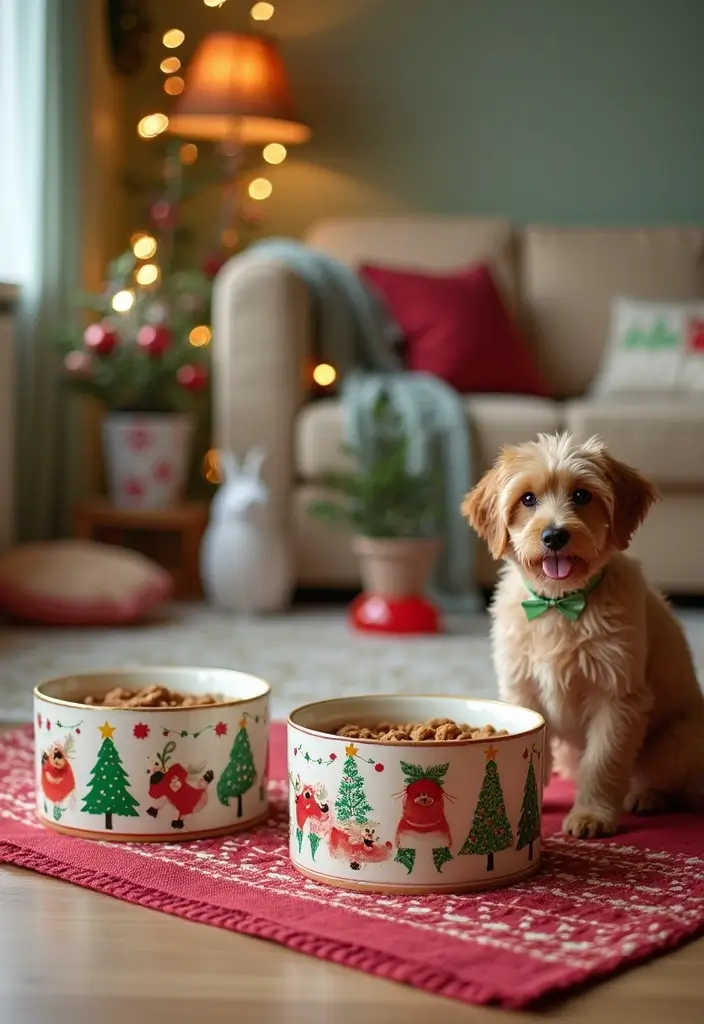 25+ Christmas Pottery Painting Ideas for Festive Fun - 24. Cheerful Holiday Pet Bowls