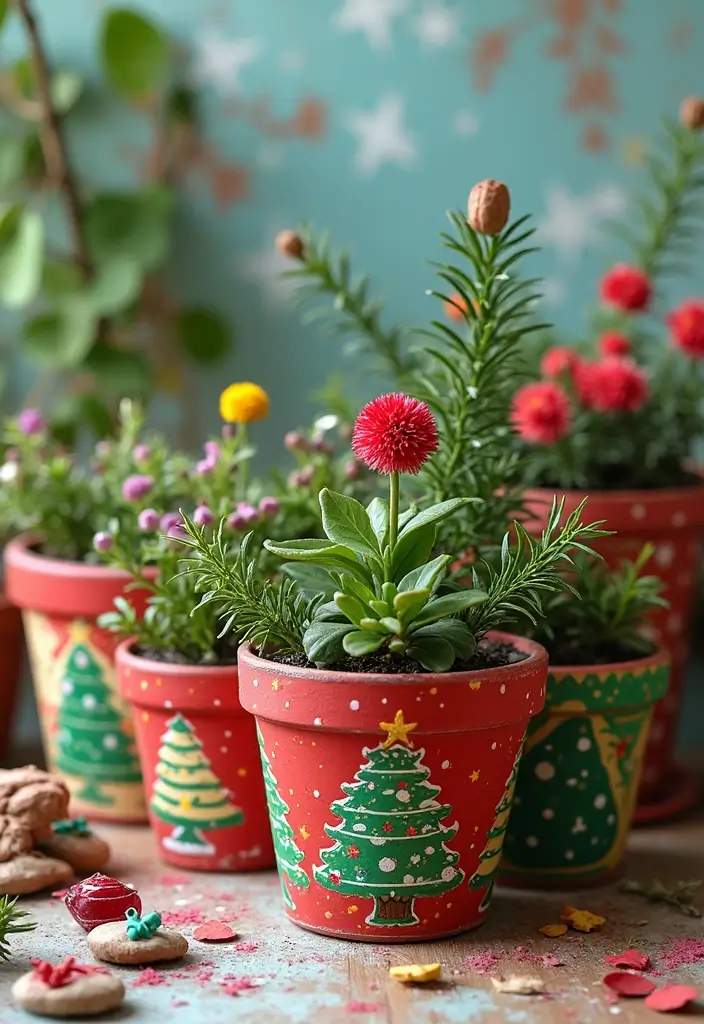 25+ Christmas Pottery Painting Ideas for Festive Fun - 4. DIY Christmas Tree Flower Pots