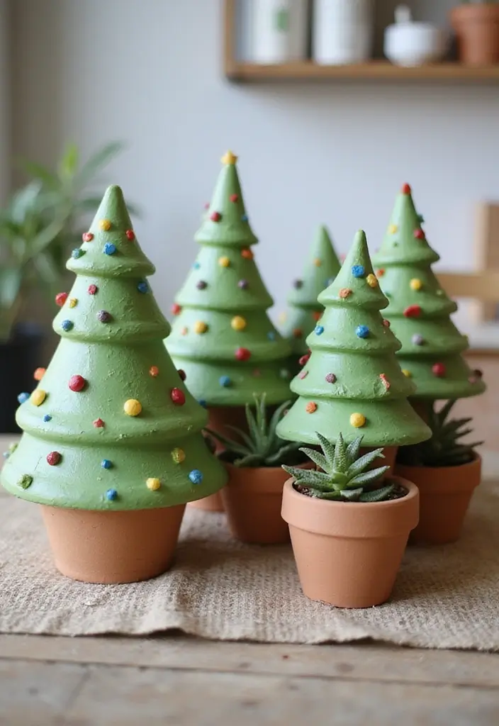 25+ Christmas Pottery Painting Ideas for Festive Fun - 6. Whimsical Christmas Tree Planters