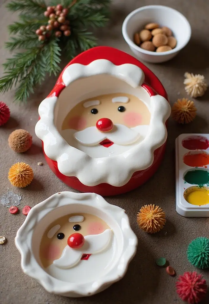 25+ Christmas Pottery Painting Ideas for Festive Fun - 8. Jolly Santa Bowls