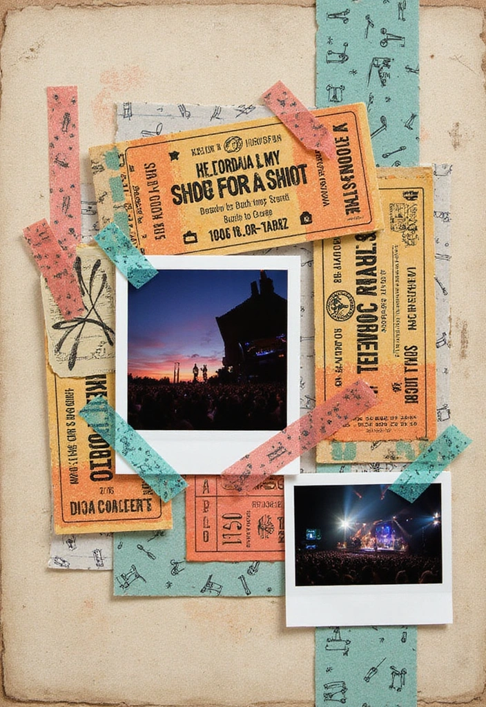25+ Concert Scrapbook Ideas for Music Lovers - 1. Vintage Ticket Collage