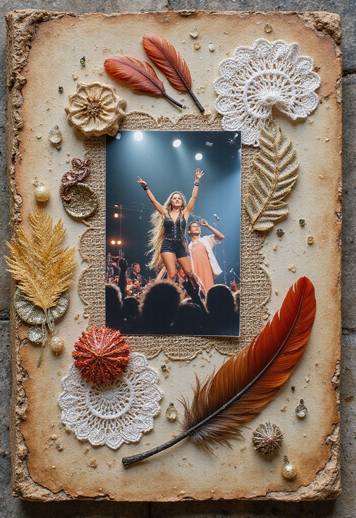 25+ Concert Scrapbook Ideas for Music Lovers - 15. Textured Embellishments