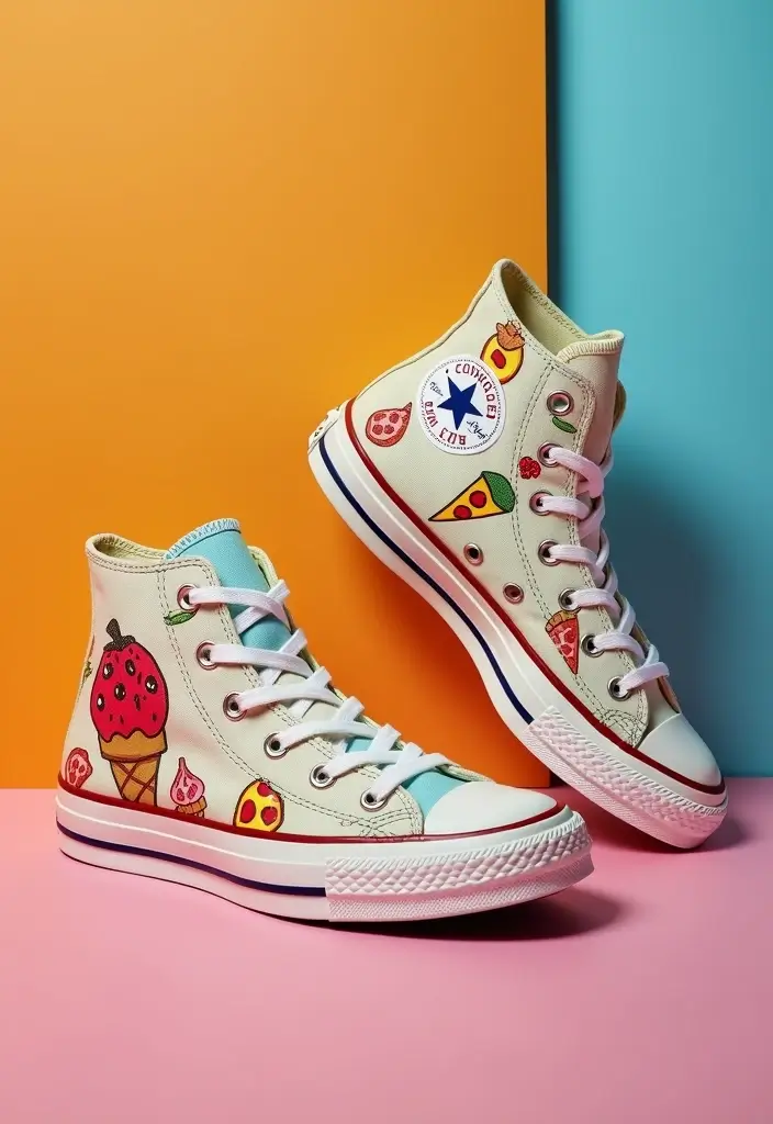 25+ Converse Shoe Painting Ideas That Pop - 17. Fun Food Designs