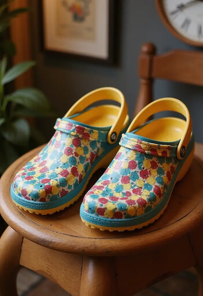 25+ Crocs Painting Ideas That’ll Make You Stand Out - 12. Retro Patterns