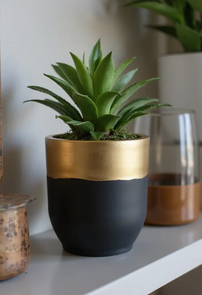 25+ DIY Flower Pot Painting Ideas for Indoor Charm - 11. Metallic Accents