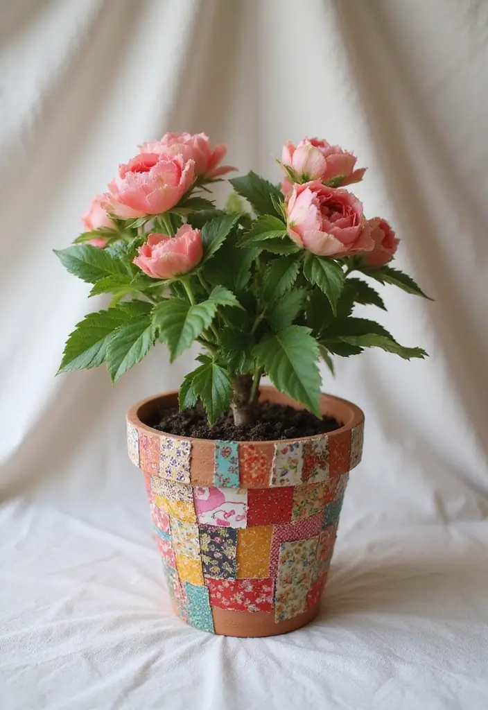 25+ DIY Flower Pot Painting Ideas for Indoor Charm - 12. Fabric Decoupage