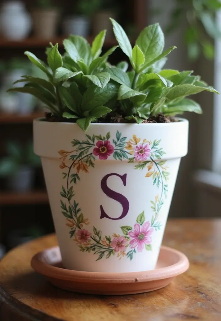 25+ DIY Flower Pot Painting Ideas for Indoor Charm - 14. Personalized Initials