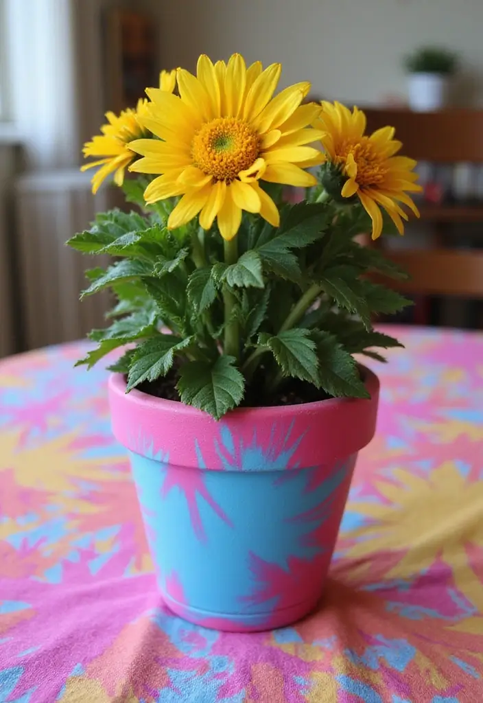 25+ DIY Flower Pot Painting Ideas for Indoor Charm - 15. Tie-Dye Effect