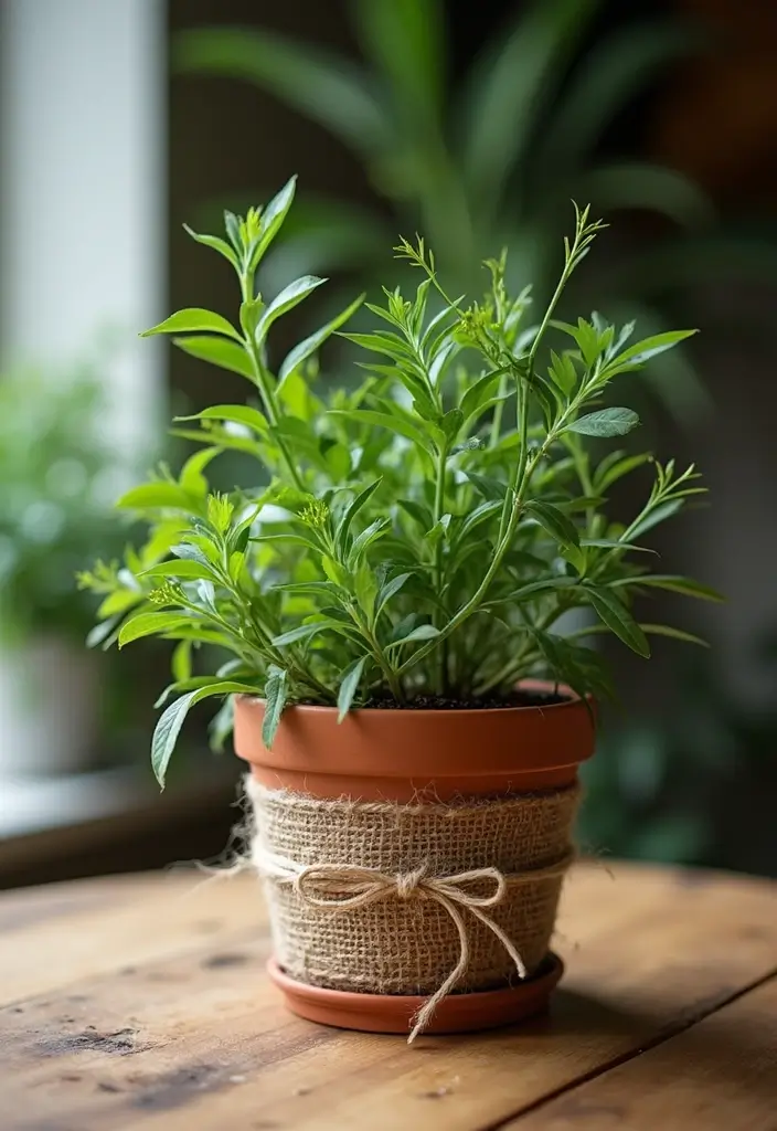 25+ DIY Flower Pot Painting Ideas for Indoor Charm - 18. Nature Wraps