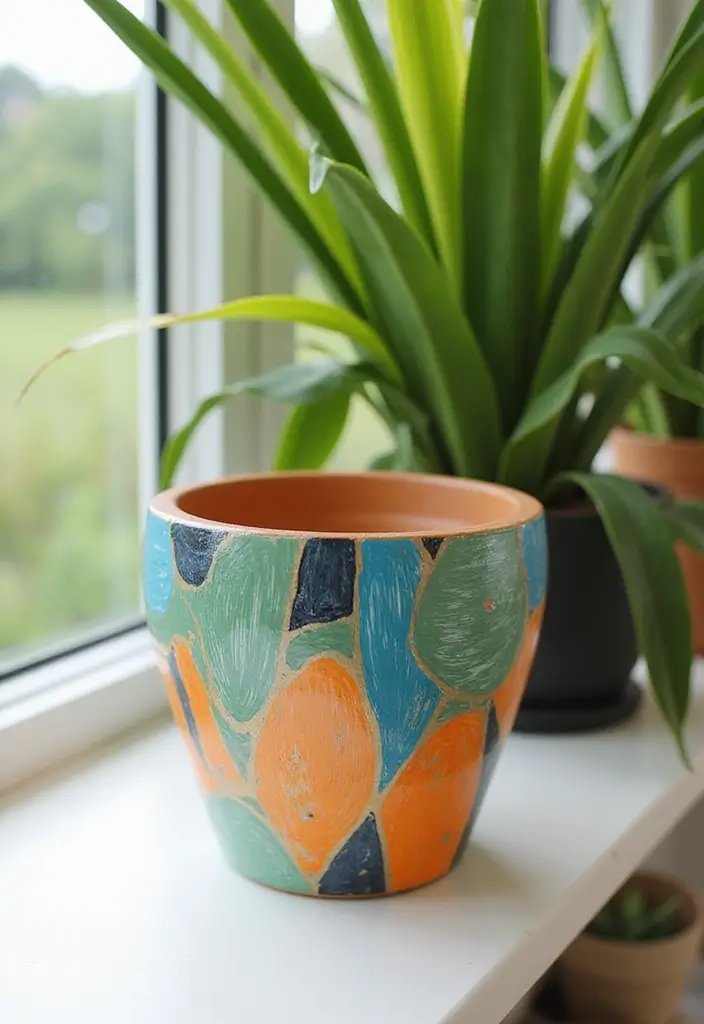 25+ DIY Flower Pot Painting Ideas for Indoor Charm - 2. Geometric Patterns
