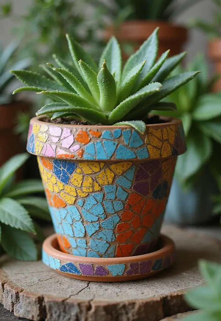 25+ DIY Flower Pot Painting Ideas for Indoor Charm - 20. Mosaics Revival