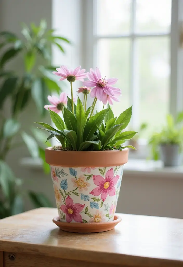 25+ DIY Flower Pot Painting Ideas for Indoor Charm - 21. Floral Patterns