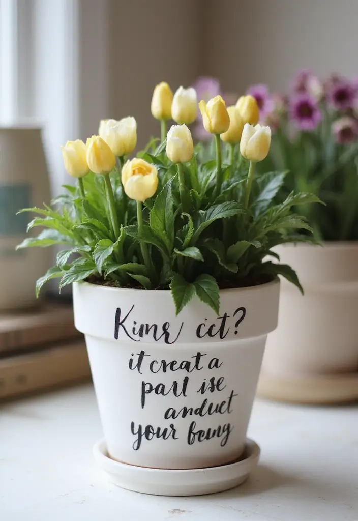 25+ DIY Flower Pot Painting Ideas for Indoor Charm - 23. Artistic Typography