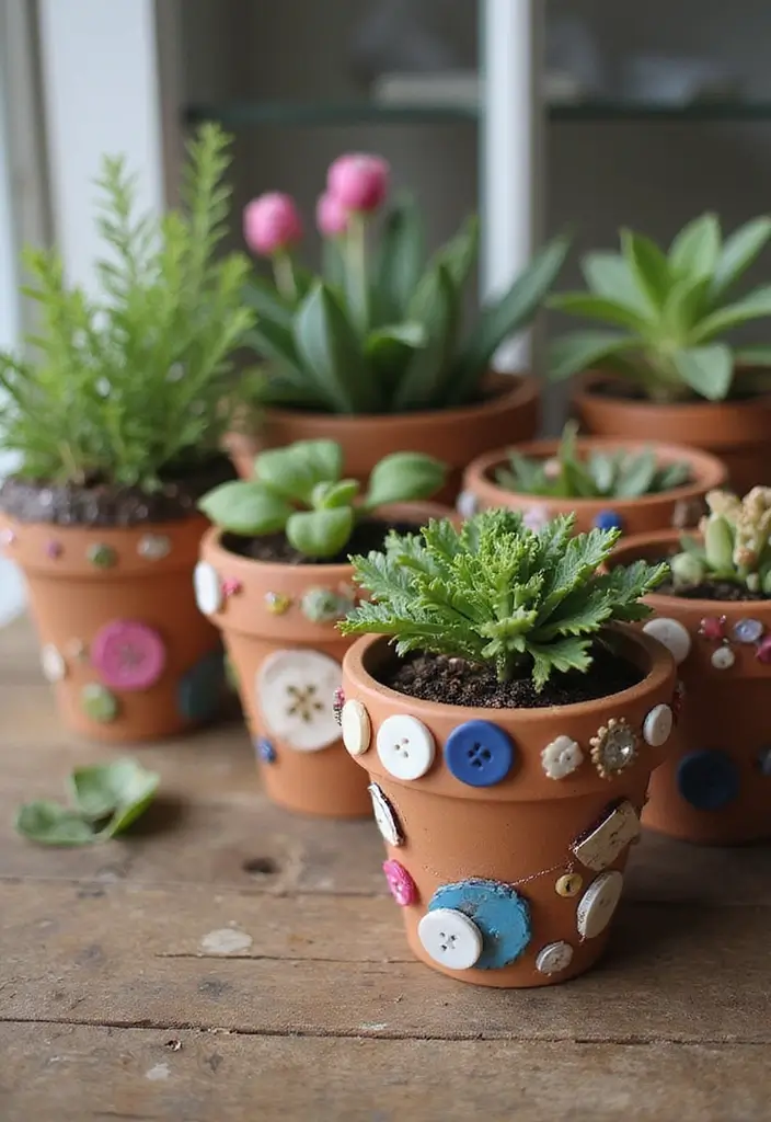 25+ DIY Flower Pot Painting Ideas for Indoor Charm - 24. Upcycled Charms