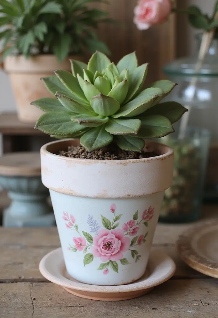 25+ DIY Flower Pot Painting Ideas for Indoor Charm - 3. Vintage Chic