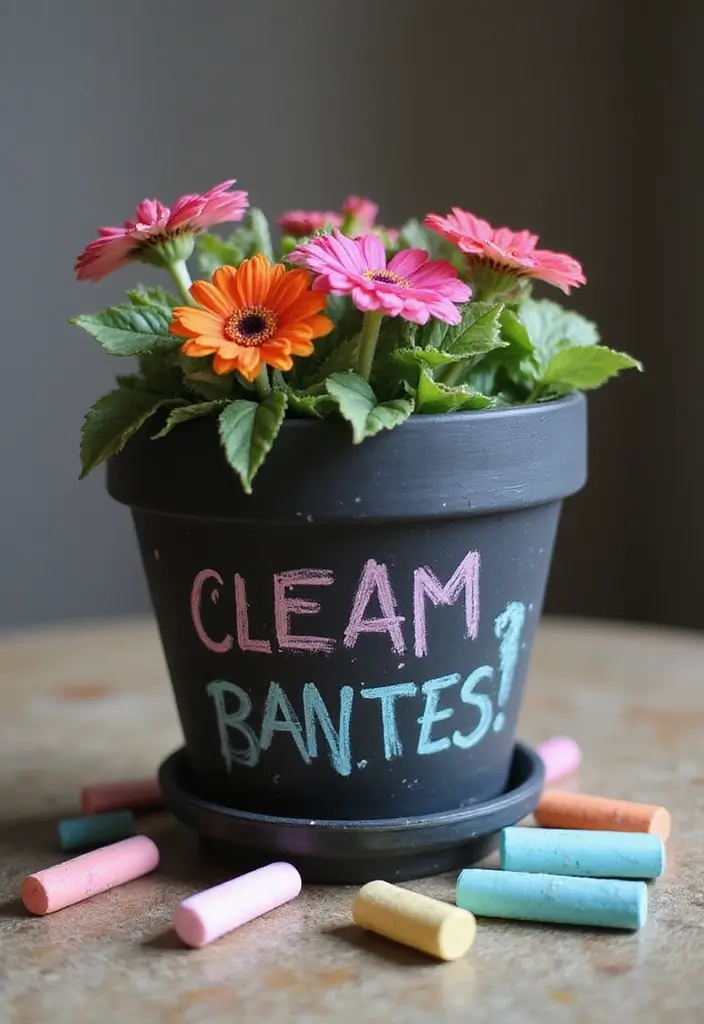 25+ DIY Flower Pot Painting Ideas for Indoor Charm - 4. Chalkboard Finish