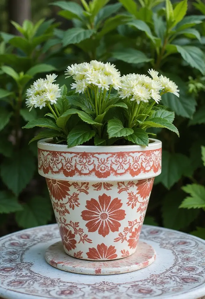 25+ DIY Flower Pot Painting Ideas for Indoor Charm - 8. Stenciled Designs