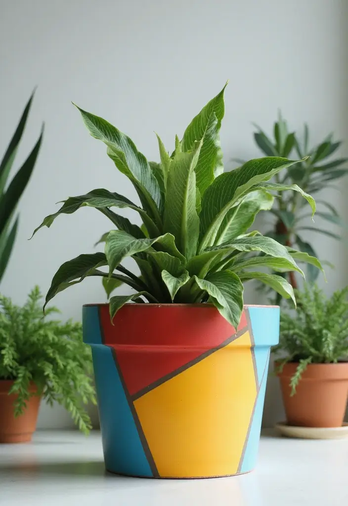 25+ DIY Flower Pot Painting Ideas for Indoor Charm - 9. Color Blocking