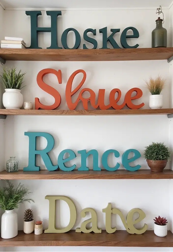 25+ DIY Shelf Painting Ideas for Easy Home Upgrades - 13. Customized Name Shelves
