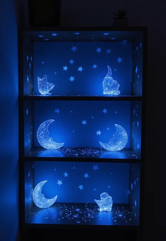 25+ DIY Shelf Painting Ideas for Easy Home Upgrades - 17. Glow-in-the-Dark Accents