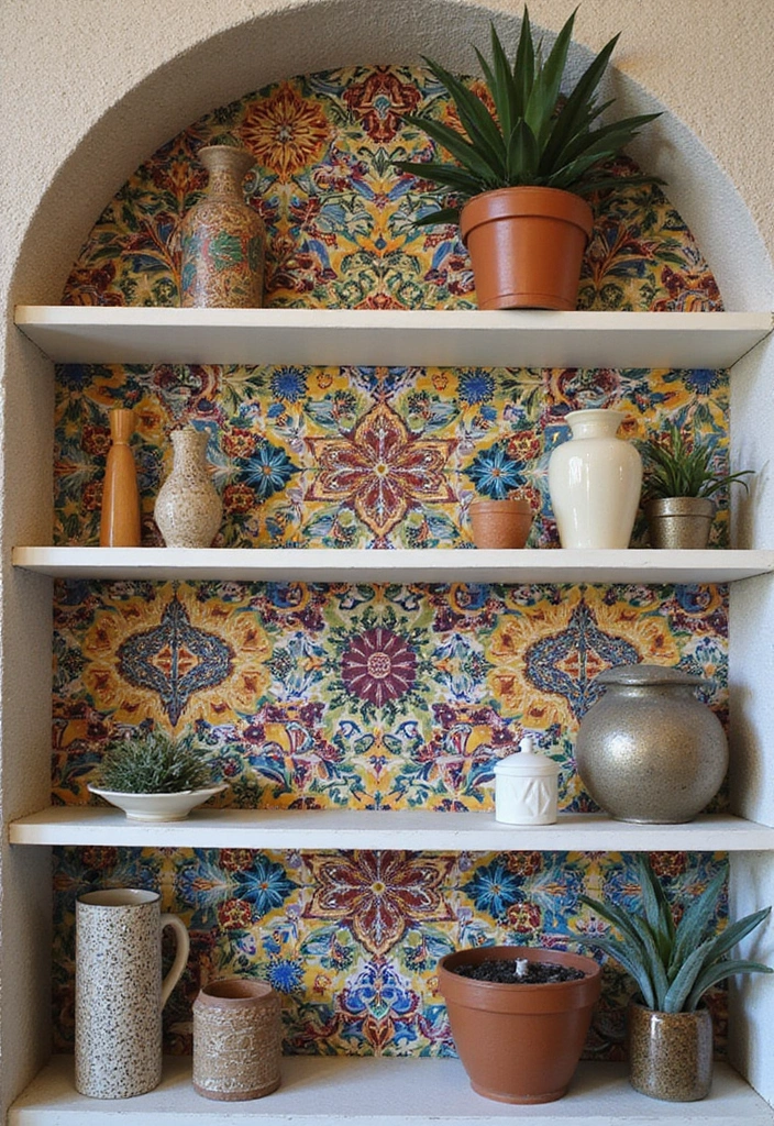 25+ DIY Shelf Painting Ideas for Easy Home Upgrades - 18. Mosaic Tile Art