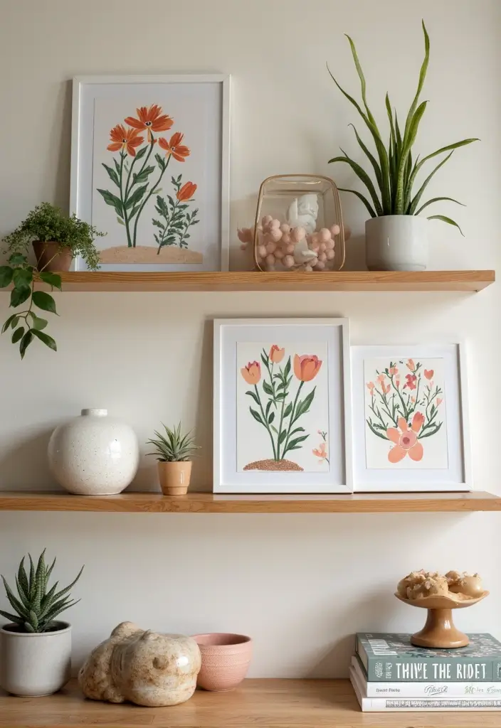 25+ DIY Shelf Painting Ideas for Easy Home Upgrades - 23. Artistic Decals