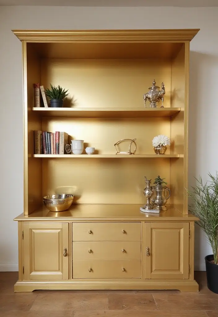 25+ DIY Shelf Painting Ideas for Easy Home Upgrades - 5. Metallic Magic