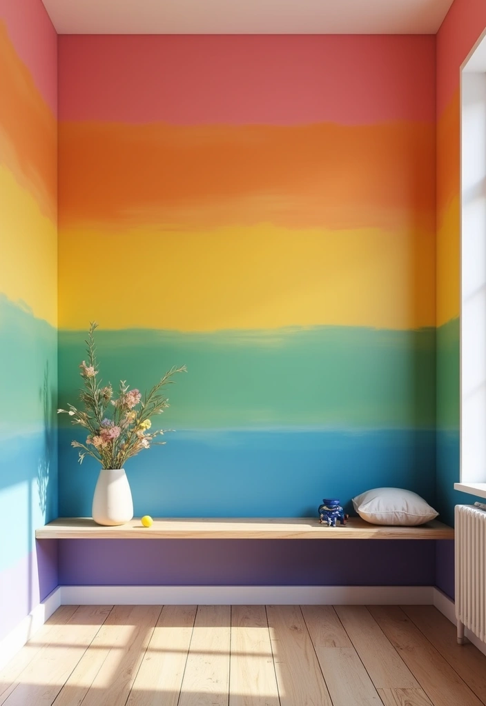 25+ DIY Shelf Painting Ideas for Easy Home Upgrades - 6. Rainbow Splash