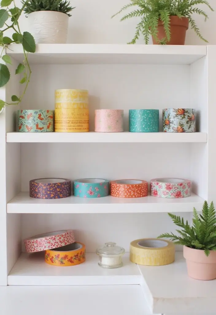25+ DIY Shelf Painting Ideas for Easy Home Upgrades - 8. Washi Tape Wonders