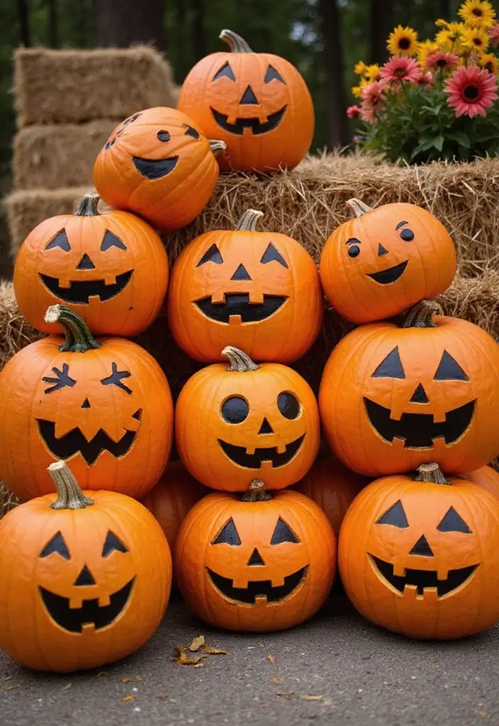 25 Easy & Creative Pumpkin Painting Ideas Anyone Can Do - 1. Classic Jack-o’-Lantern Faces