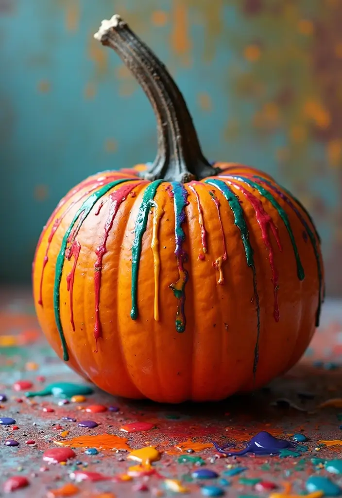25 Easy & Creative Pumpkin Painting Ideas Anyone Can Do - 10. Drippy Paint Pumpkins