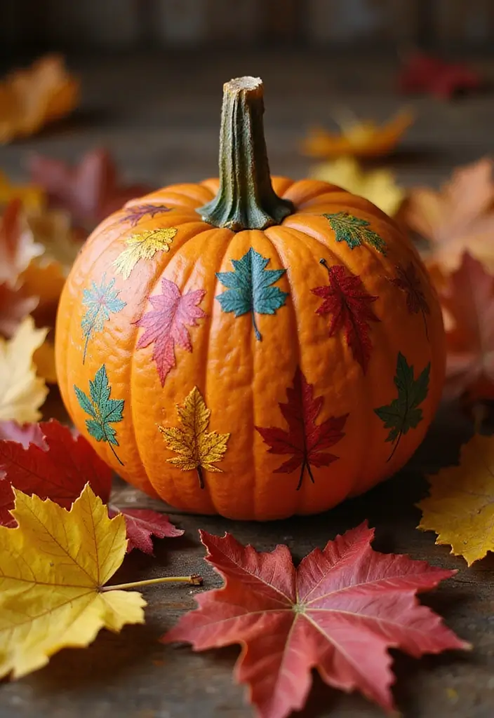 25 Easy & Creative Pumpkin Painting Ideas Anyone Can Do - 2. Nature-Inspired Leaves