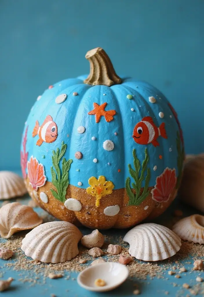 25 Easy & Creative Pumpkin Painting Ideas Anyone Can Do - 20. Under the Sea