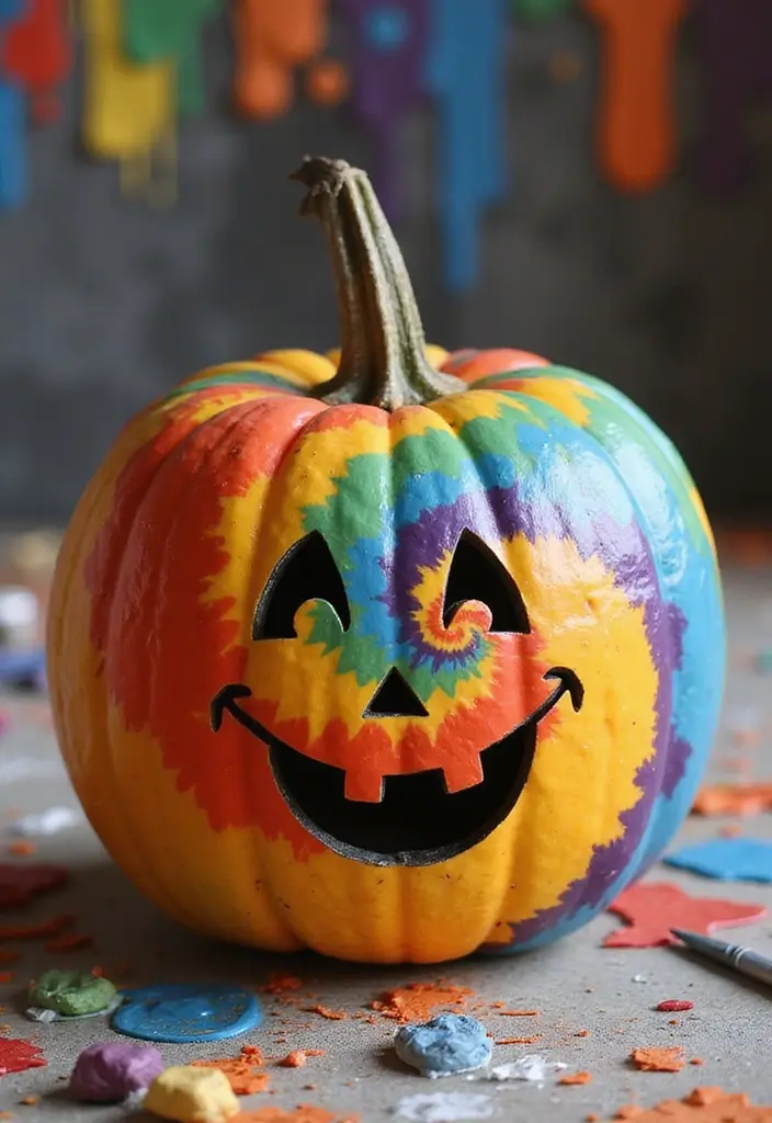 25 Easy & Creative Pumpkin Painting Ideas Anyone Can Do - 21. Tie-Dye Pumpkins