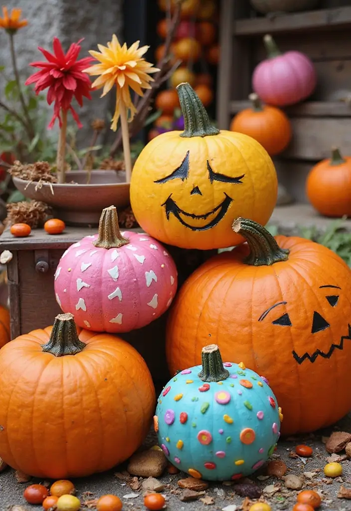 25 Easy & Creative Pumpkin Painting Ideas Anyone Can Do - 24. Candy Land Pumpkins