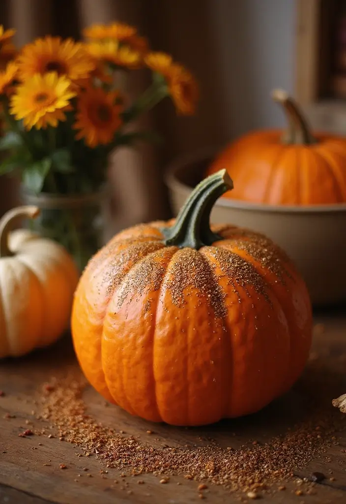 25 Easy & Creative Pumpkin Painting Ideas Anyone Can Do - 4. Glittery Glam Pumpkins