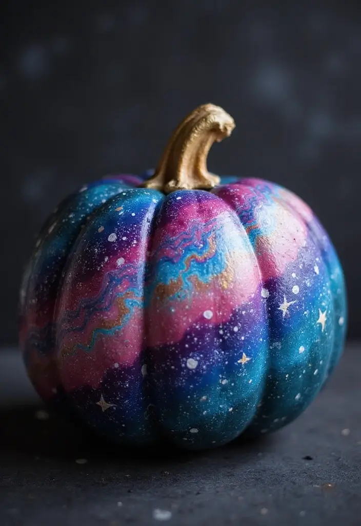 25 Easy & Creative Pumpkin Painting Ideas Anyone Can Do - 8. Space and Galaxy Pumpkins