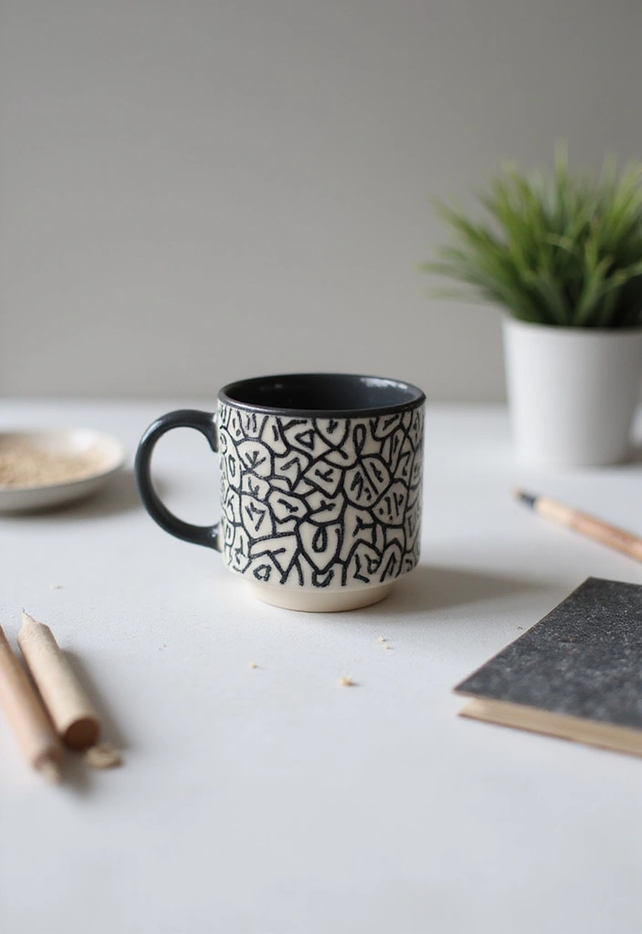 25 Easy Mug Painting Ideas for Beginners - 10. Monochrome Beauty