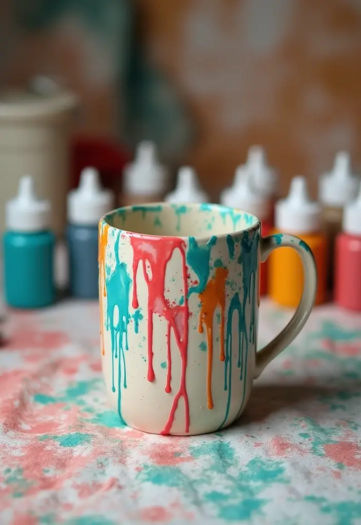 25 Easy Mug Painting Ideas for Beginners - 11. Drip Art