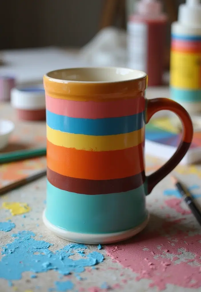 25 Easy Mug Painting Ideas for Beginners - 12. Striped Perfection