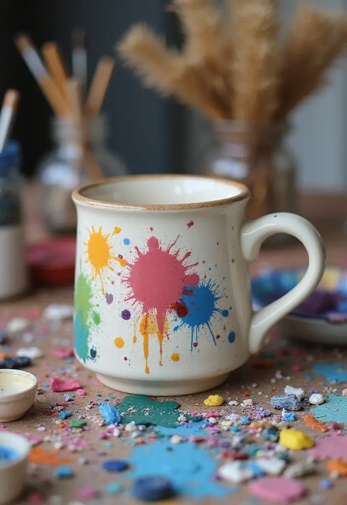 25 Easy Mug Painting Ideas for Beginners - 19. Paint Splatter