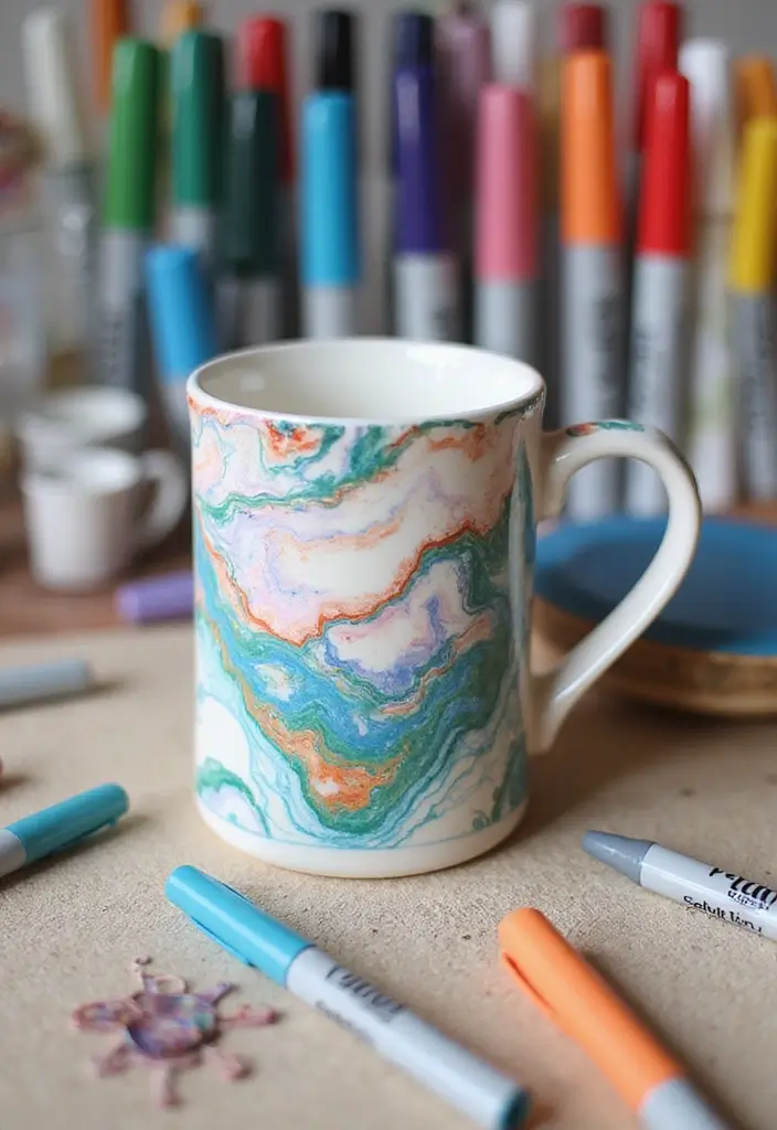 25 Easy Mug Painting Ideas for Beginners - 20. Sharpie Marble Effect