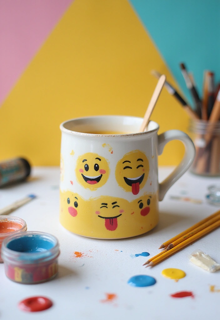 25 Easy Mug Painting Ideas for Beginners - 22. Fun Emoji Faces