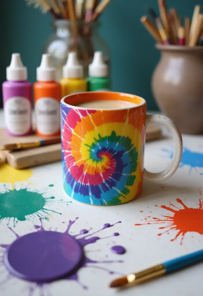 25 Easy Mug Painting Ideas for Beginners - 8. Tie-Dye Swirl