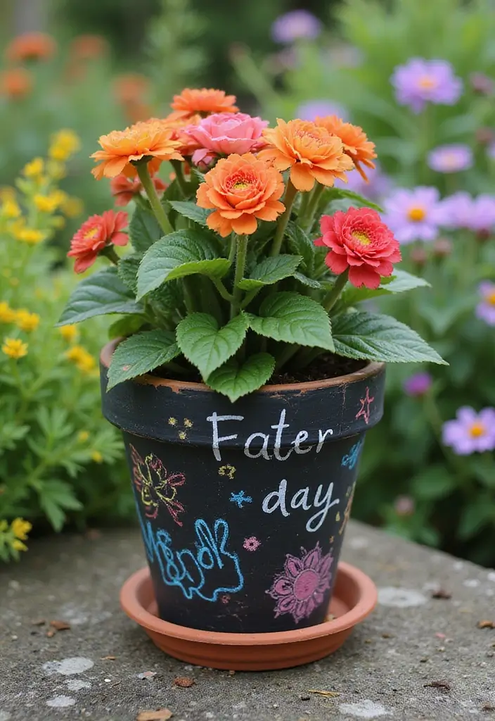 25+ Flower Pot Painting Ideas for Garden Lovers - 13. DIY Chalkboard Pots