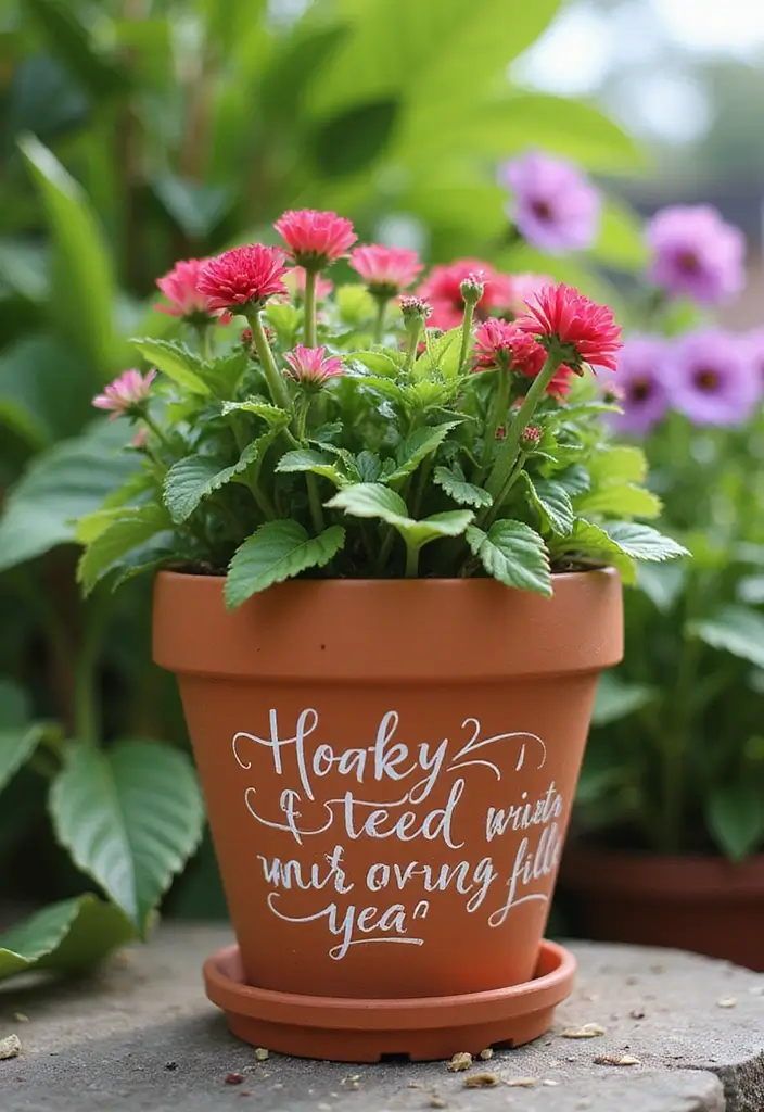 25+ Flower Pot Painting Ideas for Garden Lovers - 16. Colorful Quotes and Sayings